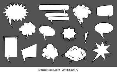 Big set of comic speech bubbles. speak bubble text, cartoon chatting box, message box