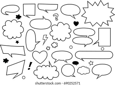 Big set comic speech bubbles on white background