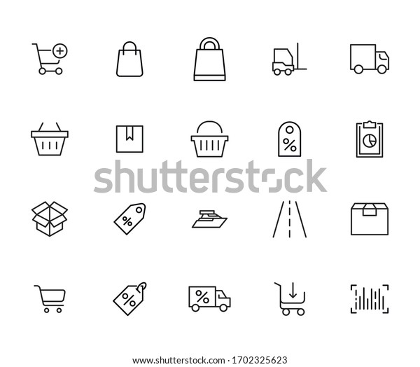 Big set\
of commerce line icons. Vector illustration isolated on a white\
background. Premium quality symbols. Stroke vector icons for\
concept or web graphics. Simple thin line signs.\
