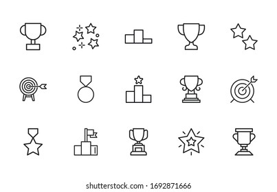 Big set of competitions line icons. Vector illustration isolated on a white background. Premium quality symbols. Stroke vector icons for concept or web graphics. Simple thin line signs. 