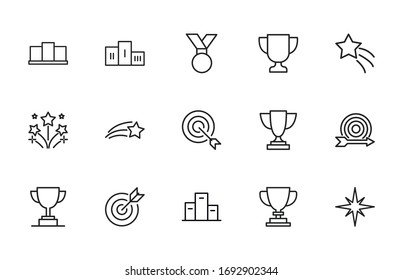 Big set of competitions line icons. Vector illustration isolated on a white background. Premium quality symbols. Stroke vector icons for concept or web graphics. Simple thin line signs. 