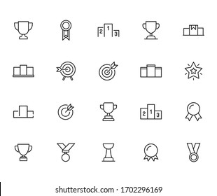 Big set of competitions line icons. Vector illustration isolated on a white background. Premium quality symbols. Stroke vector icons for concept or web graphics. Simple thin line signs. 