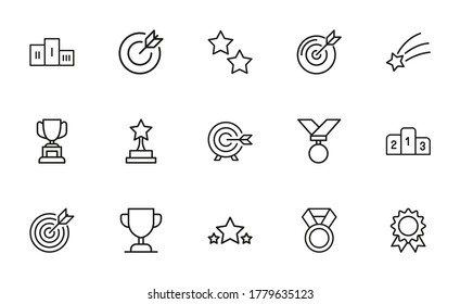 Big set of competitions line icons. Vector illustration isolated on a white background. Premium quality symbols. Stroke vector icons for concept or web graphics. Simple thin line signs.