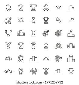 Big set of competitions line icons. Vector illustration isolated on a white background. Premium quality symbols. Stroke vector icons for concept or web graphics. Simple thin line signs.