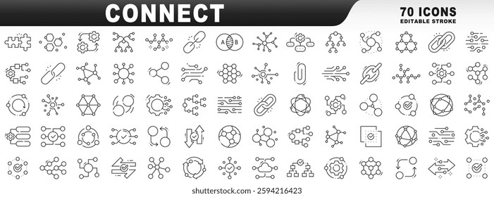 Big set of connect related line icons. Editable stroke