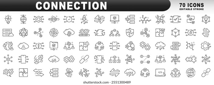 Big set of connection related line icons. Network, connect, team, link etc. Editable stroke