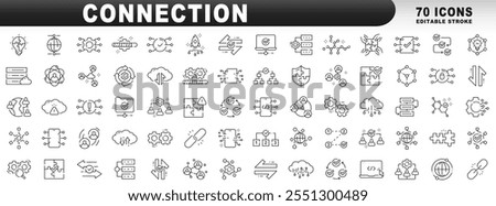 Big set of connection related line icons. Network, connect, team, link etc. Editable stroke