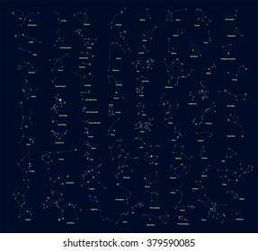 Big set of constellations, astronomical vector illustration
