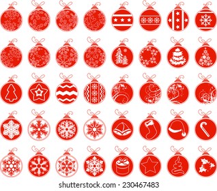 Big set with contour stylized Christmas balls isolated on white background.Vector illustration.