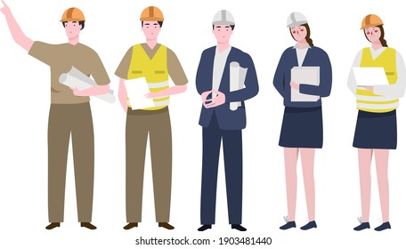 Big set of contractor character with various activities