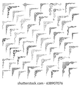 Big set of corners, frame, decorative design elements calligraphic vector. You can use a greeting card and laser cutting for wedding decoration