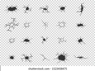 Big set of cracks. Isolated on white background