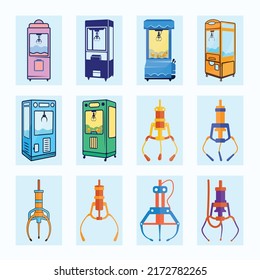 Big Set Of The Crane Claw Machine Illustrations And Clip Art Designs, Premium Concept With White Background, Best Premium Crane Claw Machine Illustrations And Clip Art Free Vector.