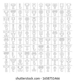 big set of crane hook and hoist icons line design