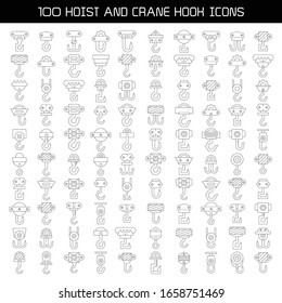 big set of crane hook and hoist icons line design