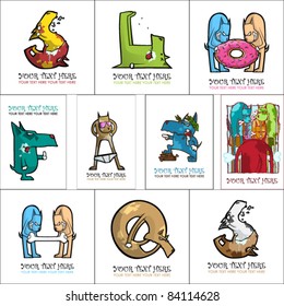 BIG set of crazy dogs illustrations. Vector