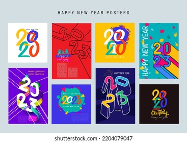 Großes kreatives Konzept für 2023 Frohes neues Jahr. Minimalistische Vorlagen mit Typografie Logo 2023 für Feiern und Saisondekoration. Design-Vektorgrafik-Trend für Marke, Poster, Deckel, Karte, Banner