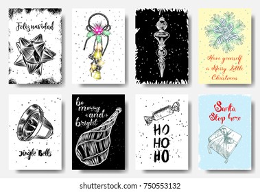 Big set of creative holiday banner templates. Christmas and New Year hand drawn illustrations for card, posters, email and newsletter designs, ads, promotional material. Vector.
