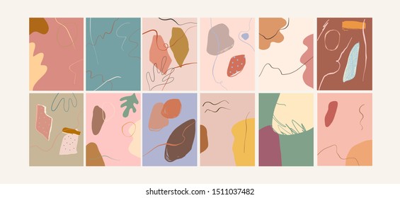 Big Set Of Creative texture with abstract brush strokes, freehand bright colors geometric elements, shapes. Aesthetic contemporary collage. Trendy set design
