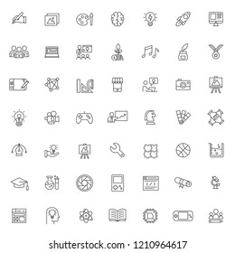big set of creative works icons vector design with simple outline and modern style, editable stroke