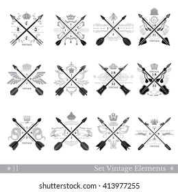 Big set of cross arrows with decorative vintage element