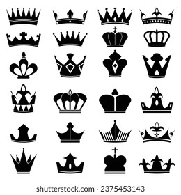 Big set of crown silhouette icons vector