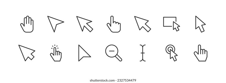 Big set of cursor line icons. Vector illustration isolated on a white background. Premium quality symbols. Stroke vector icons for concept or web graphics. Simple thin line signs.