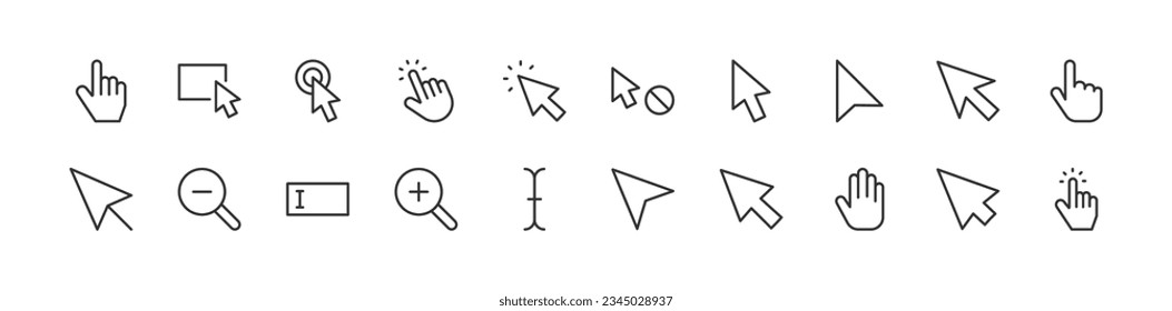 Big set of cursor line icons. Vector illustration isolated on a white background. Premium quality symbols. Stroke vector icons for concept or web graphics. Simple thin line signs.