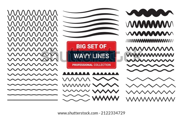 \
Big set of curvy\
and wavy lines graphic design elements patterns zig zag wavy line\
Black silhouette icon set isolated on white background vector\
illustration 04. 