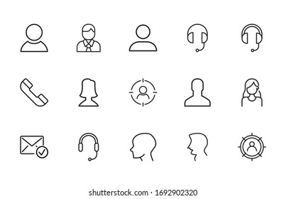 Big set of customer line icons. Vector illustration isolated on a white background. Premium quality symbols. Stroke vector icons for concept or web graphics. Simple thin line signs. 