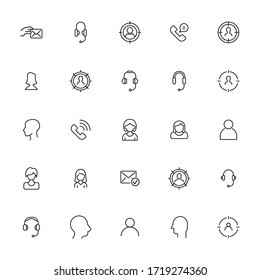 Große Auswahl an Kundenzeilensymbolen. Vektorgrafik einzeln auf weißem Hintergrund. Symbole in Premium-Qualität. Schlagt Vektorsymbole für Concept- oder Web-Grafiken. Einfache Dünnzeilenzeichen. 