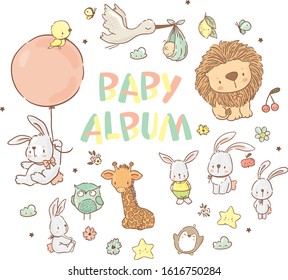 Big set with cute animals baby album collection