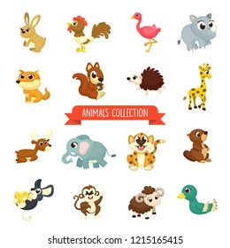Big set of Cute Animals Character with Cartoon Style