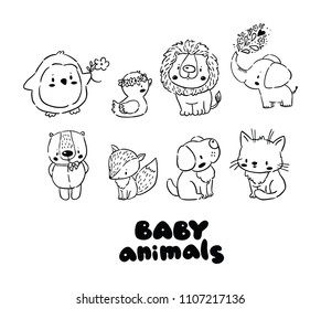 Big set with cute baby animals for logos