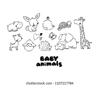 Big set with cute baby animals for logos