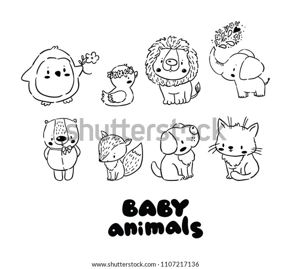 Big Set Cute Baby Animals Logos Stock Vector Royalty Free 1107217136