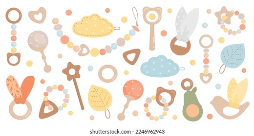 Big set of cute boho baby toys