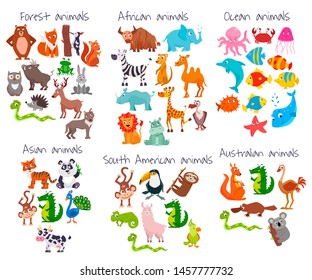 Big set of cute cartoon animals. Vector illustration.