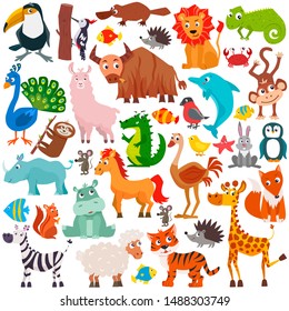 Big set of cute cartoon animals. Vector illustration