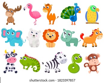 Big Set Cute Cartoon Animals Vector Stock Vector (Royalty Free ...