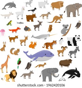 Big Set Cute Cartoon Animals Isolated Stock Vector (Royalty Free ...