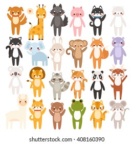 big set of cute cartoon animals on white background. Can be used like stickers, for birthday cards and party invitations