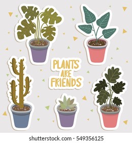 big set of cute cartoon cactus and succulents stickers. cute stickers or patches or pins collection. plants are friends set