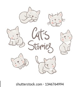 Big set with cute cartoon cat