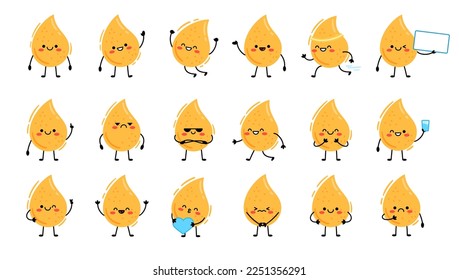 Big Set adorable caricatura personajes gotas amarillas de orina. Ilustración del vector aislada en fondo blanco