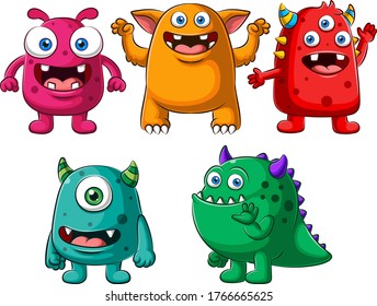 Gran conjunto de adorables dibujos animados monstruos coloridos y graciosos