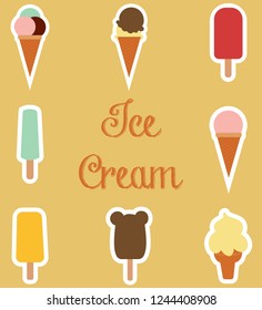 big set of cute cartoon ice creams stickers. cute stickers, patches or pins collection. ice cream time stickers set