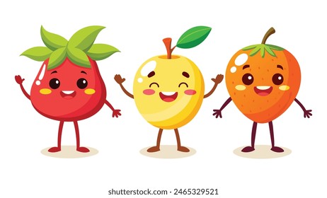 Big Set cute cartoon realistic fruits characters