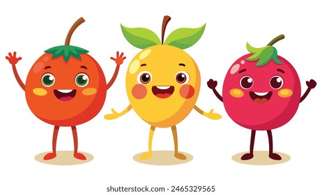 Big Set cute cartoon realistic fruits characters