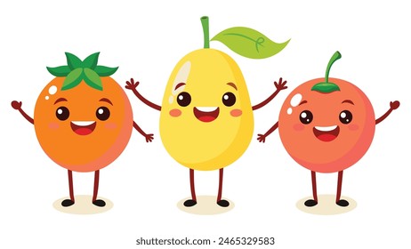 Big Set cute cartoon realistic fruits characters